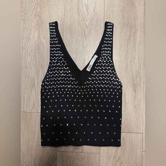 Zara Tops - Zara Black Tank Top with Silver sparkles